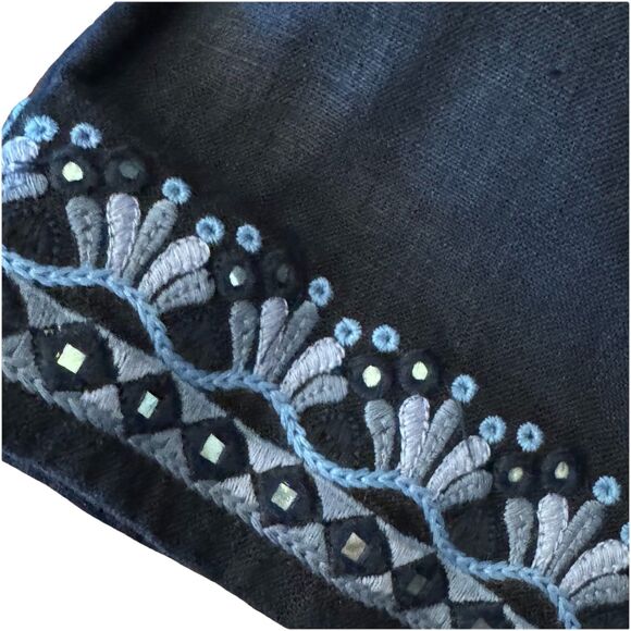 Chico's Embellished Linen Dress Dark Navy 3/4 Sleeves Knee Length Size 0 (US 4) - Picture 8 of 10